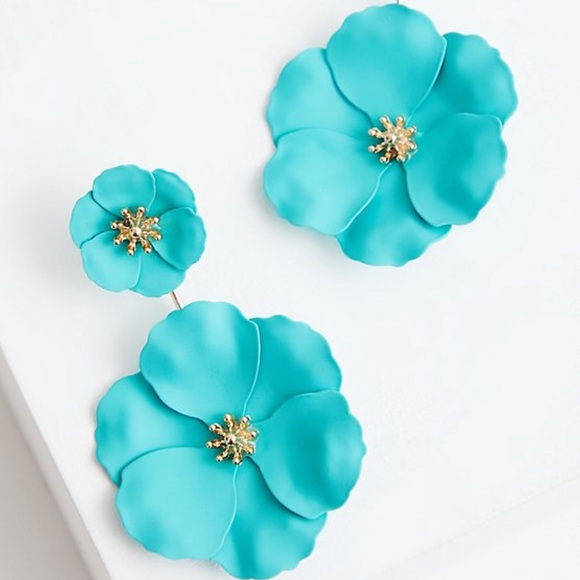 Torrid Double Floral Statement Turquoise Earring - Picture 2 of 3